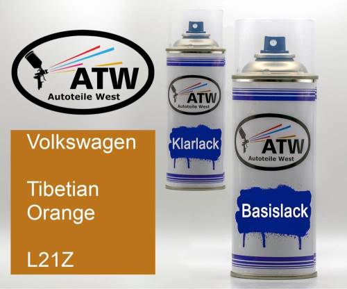 Volkswagen, Tibetian Orange, L21Z: 400ml Sprühdose + 400ml Klarlack - Set, von ATW Autoteile West.